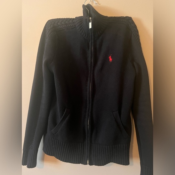 Ralph Lauren Sport cotton full zip thick knit sweater jacket braided weave small - Picture 1 of 7